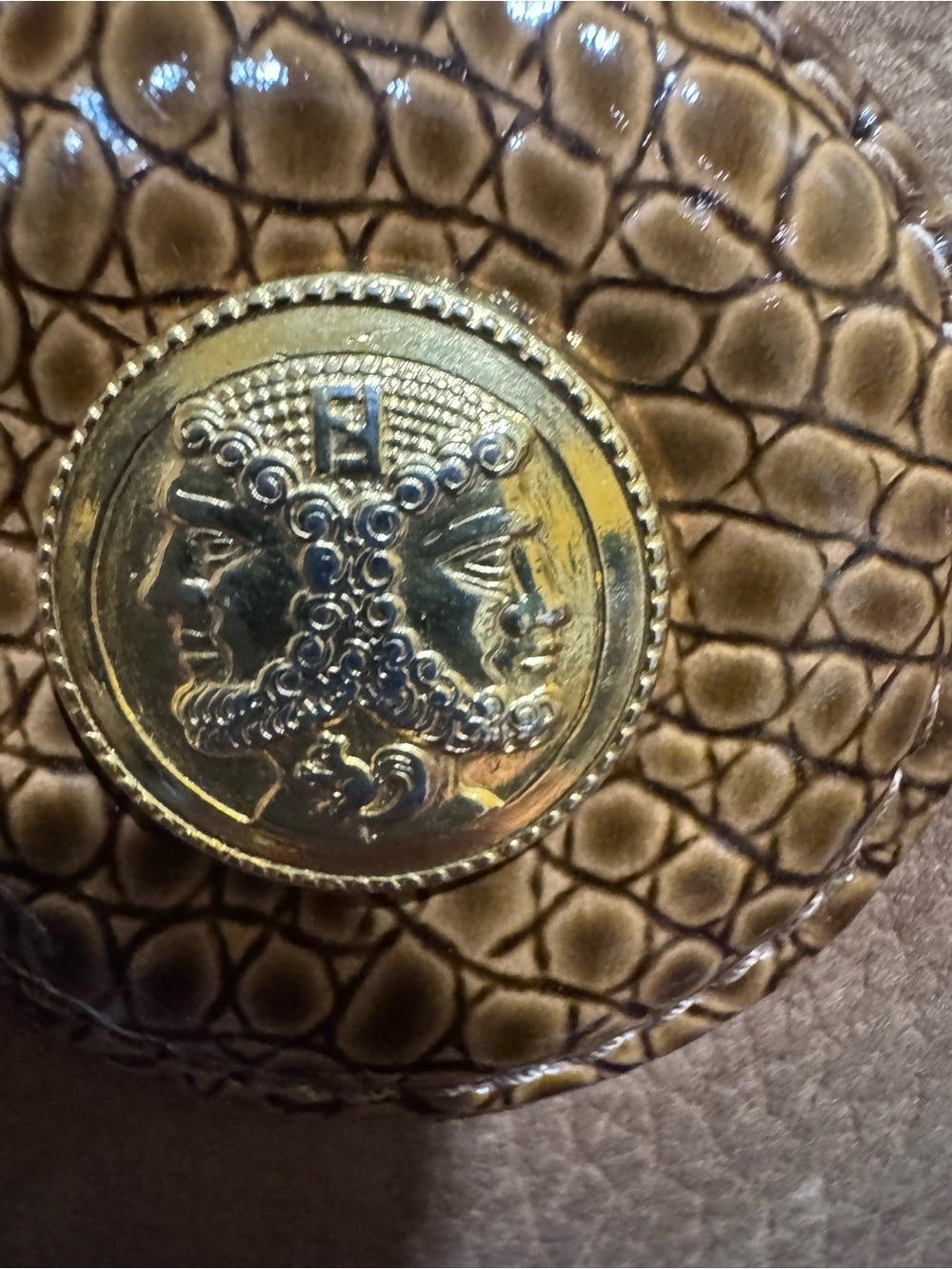 Fendi Tan Leather Tote with Croc Trim and Medallion - Picture 15 of 16